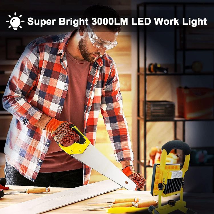 Picture of 20W LED Rechargeable Work Light Super Bright 3000LM Portable Battery Floodlight Outdoor Battery Security Job Light IP65 Waterproof for Garage Garden Fishing Camping Car Repair BBQ