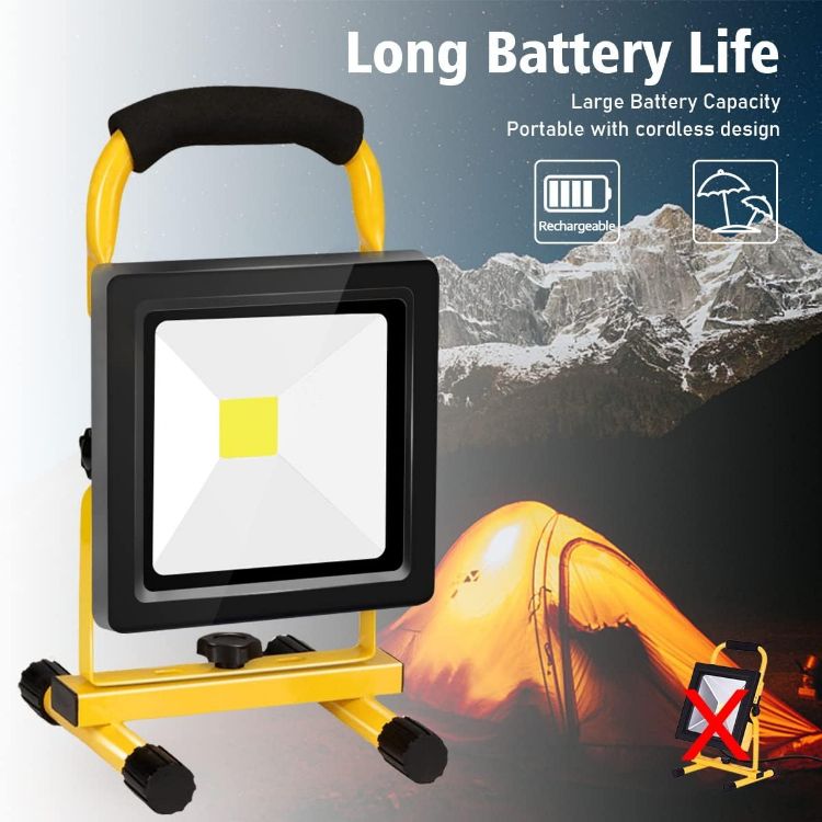 Picture of 20W LED Rechargeable Work Light Super Bright 3000LM Portable Battery Floodlight Outdoor Battery Security Job Light IP65 Waterproof for Garage Garden Fishing Camping Car Repair BBQ