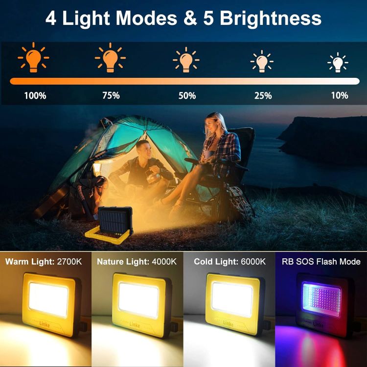 Picture of  Rechargeable Work Light 80W Super Bright Camping Lights with 10000mAh Battery Portable Floodlight with Magnetic  USB Solar Emergency Led Lantern for Tent Car Repairing Hiking & Fishing [Energy Class F]