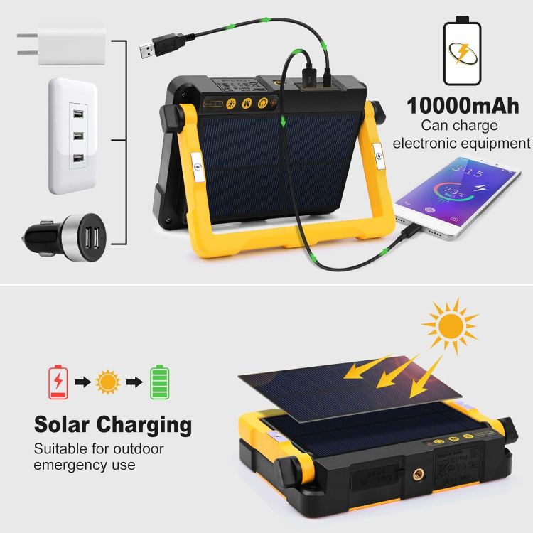 Picture of  Rechargeable Work Light 80W Super Bright Camping Lights with 10000mAh Battery Portable Floodlight with Magnetic  USB Solar Emergency Led Lantern for Tent Car Repairing Hiking & Fishing [Energy Class F]