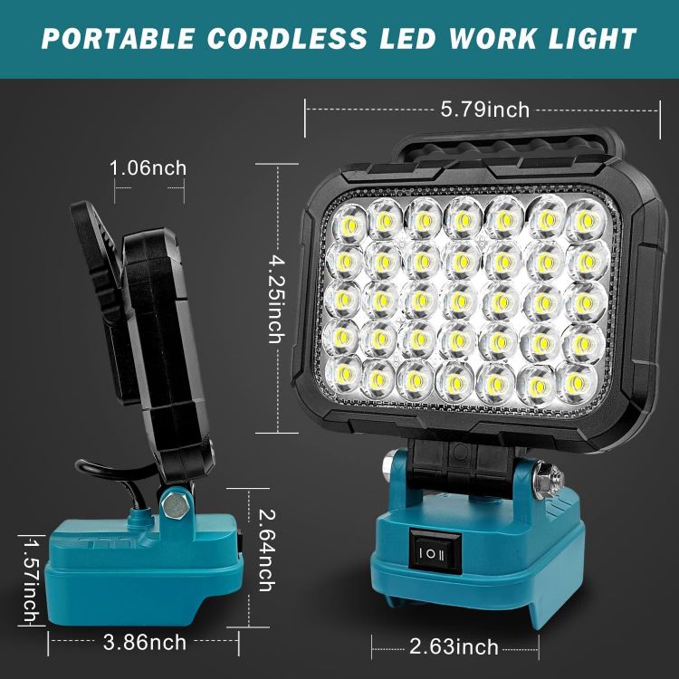 Picture of LED Work Light for Makita 18V Battery 35LED Portable Cordless LED Floodlight with Dual USB Charging Port for Garage Workshop Emergency Camping (No Battery) [Energy Class G]