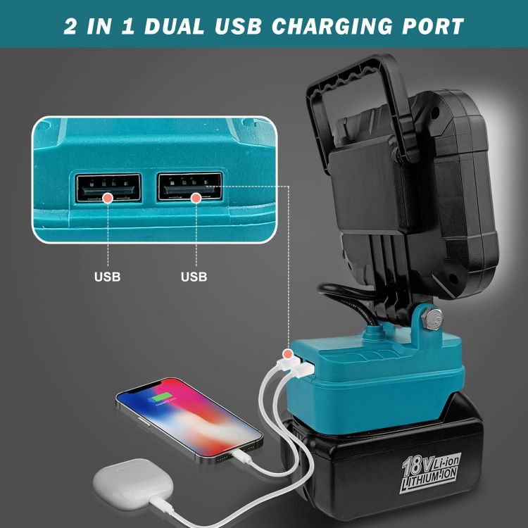 Picture of LED Work Light for Makita 18V Battery 35LED Portable Cordless LED Floodlight with Dual USB Charging Port for Garage Workshop Emergency Camping (No Battery) [Energy Class G]