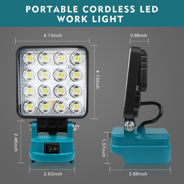 Picture of Portable Cordless LED Work Light for Makita 18V Battery  48W Garage Lights  Camping Lights with Dual USB Charging Port Job Site Spotlights (No Battery) [Energy Class G]