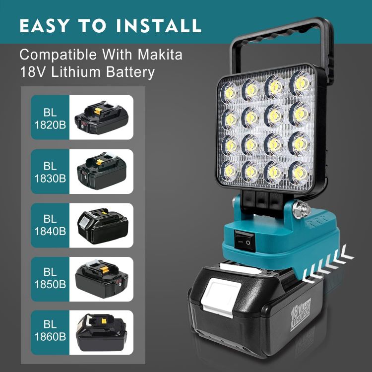 Picture of Portable Cordless LED Work Light for Makita 18V Battery  48W Garage Lights  Camping Lights with Dual USB Charging Port Job Site Spotlights (No Battery) [Energy Class G]