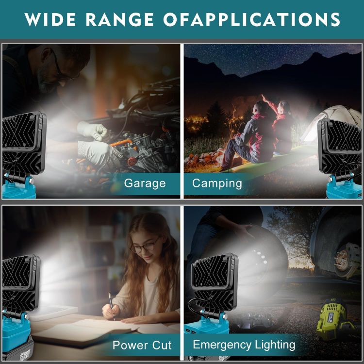 Picture of Portable Cordless LED Work Light for Makita 18V Battery  48W Garage Lights  Camping Lights with Dual USB Charging Port Job Site Spotlights (No Battery) [Energy Class G]