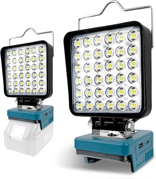 Picture of Portable Cordless LED Work Light Lamp for Makita 14.4V-18V LXT Battery with USB & Type C PD18W Dual Fast Charging Port  Garage Lights  Camping Lights  Job Site Spotlights(No Battery) [Energy Class G]