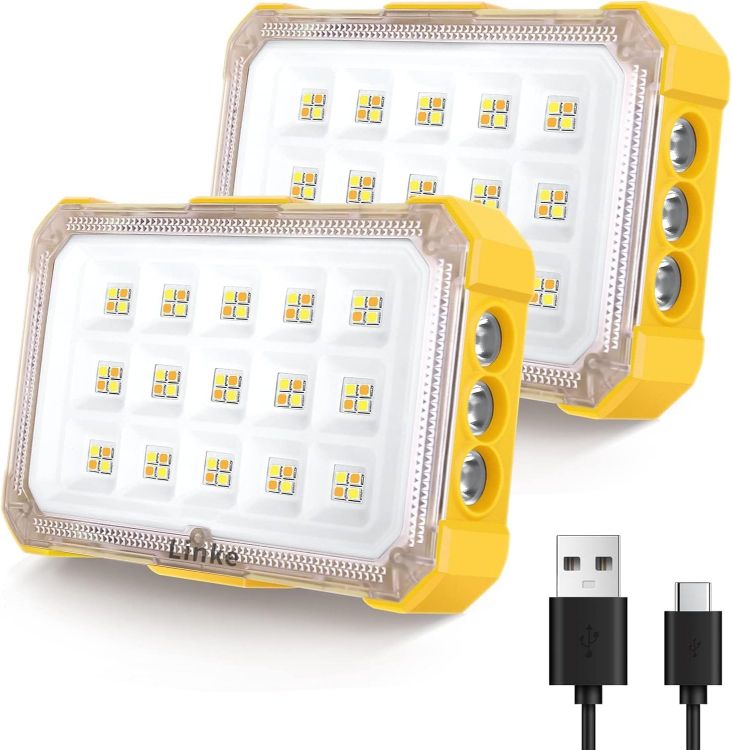 Picture of 30W Rechargeable Work Light 3000LM LED Work Light with Magnetic 4 Lighting Modes 3 Brightness Portable Camping Lights Emergency Flashlight for Hiking, Repairing Power Cuts  2 Pack [Energy Class F]