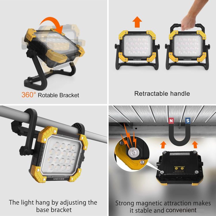 Picture of LED Work Light Rechargeable 14000mAh Battery Super Bright Dimmable 3 Colors Warm & Cold White SOS 360° Rotable IP66 Waterproof for Construction Emergency Camping Repairing Power Cut