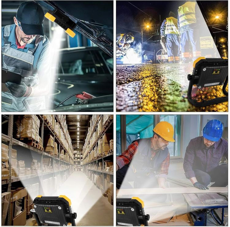 Picture of LED Work Light Rechargeable 14000mAh Battery Super Bright Dimmable 3 Colors Warm & Cold White SOS 360° Rotable IP66 Waterproof for Construction Emergency Camping Repairing Power Cut