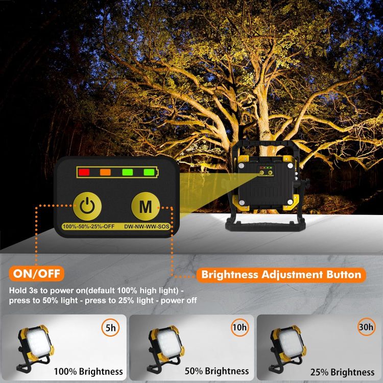 Picture of LED Work Light Rechargeable 14000mAh Battery Super Bright Dimmable 3 Colors Warm & Cold White SOS 360° Rotable IP66 Waterproof for Construction Emergency Camping Repairing Power Cut