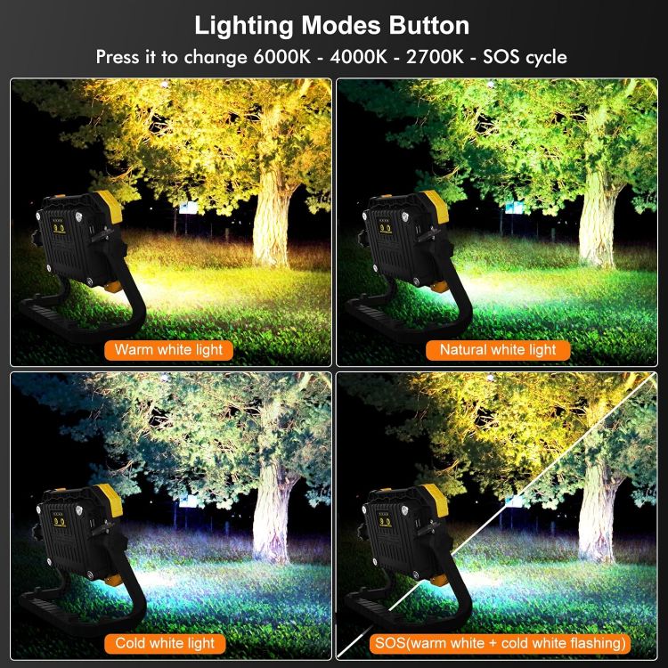 Picture of LED Work Light Rechargeable 14000mAh Battery Super Bright Dimmable 3 Colors Warm & Cold White SOS 360° Rotable IP66 Waterproof for Construction Emergency Camping Repairing Power Cut