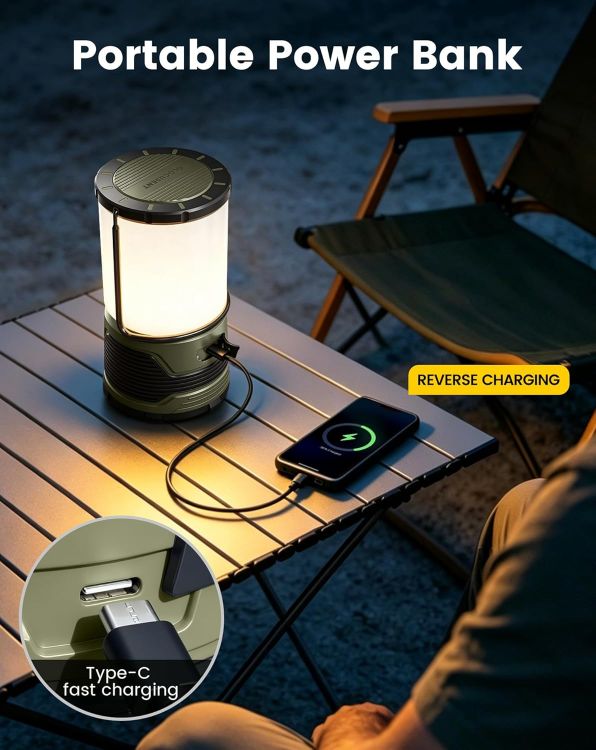 Picture of Camping Light Portable  1200LM Rechargeable Camping Lantern with 7 Light Modes IP45 Camping Accessories  Outdoor Lights with 5000mAh USB C Power Bank for Hurricane Emergency  Power Outages [Energy Class B]