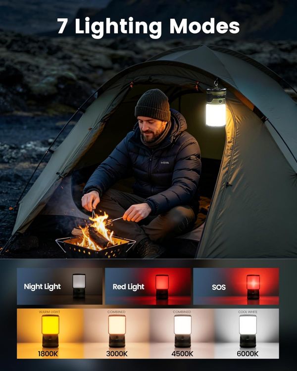 Picture of Camping Light Portable  1200LM Rechargeable Camping Lantern with 7 Light Modes IP45 Camping Accessories  Outdoor Lights with 5000mAh USB C Power Bank for Hurricane Emergency  Power Outages [Energy Class B]