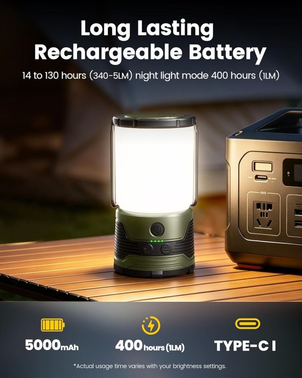 Picture of Camping Light Portable  1200LM Rechargeable Camping Lantern with 7 Light Modes IP45 Camping Accessories  Outdoor Lights with 5000mAh USB C Power Bank for Hurricane Emergency  Power Outages [Energy Class B]