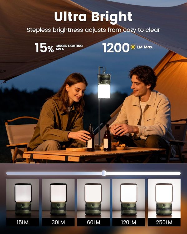 Picture of Camping Light Portable  1200LM Rechargeable Camping Lantern with 7 Light Modes IP45 Camping Accessories  Outdoor Lights with 5000mAh USB C Power Bank for Hurricane Emergency  Power Outages [Energy Class B]