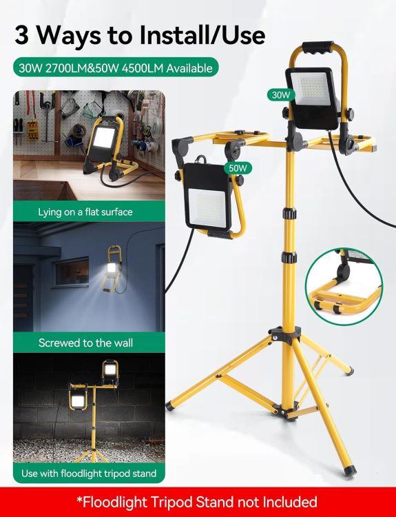 Picture of 50W LED Work Light 4500LM IP65 Folding Floodlight 240V