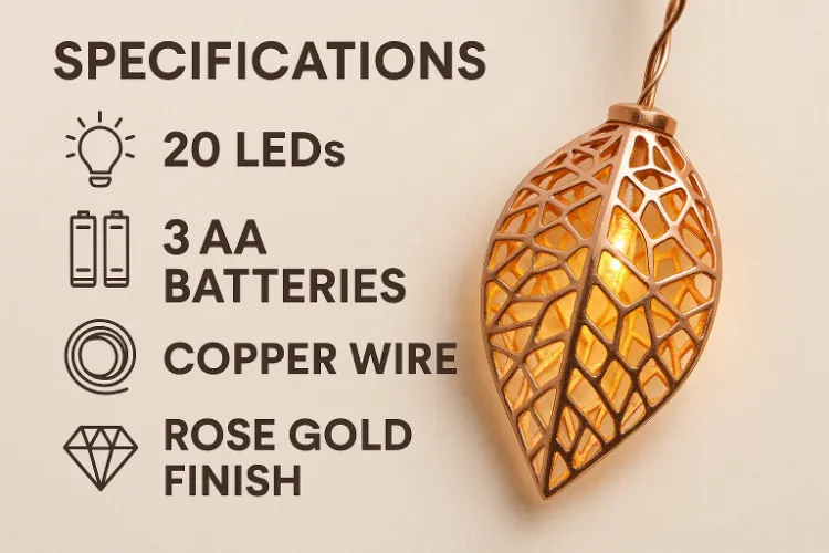 Picture of 3M 20 LED Geometric Metal Fairy String Lights Rose Gold Leaf Design USB Powered Indoor Home Bedroom Party Wedding Decoration Lighting