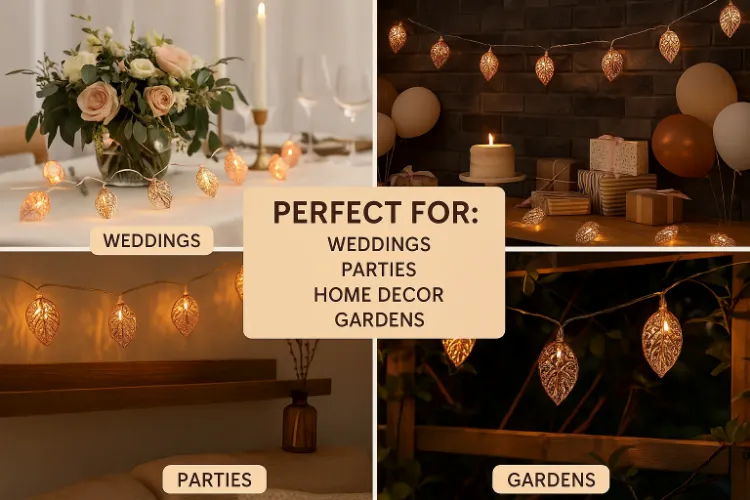 Picture of 3M 20 LED Geometric Metal Fairy String Lights Rose Gold Leaf Design USB Powered Indoor Home Bedroom Party Wedding Decoration Lighting