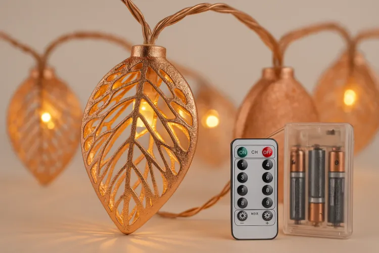 Picture of 3M 20 LED Geometric Metal Fairy String Lights Rose Gold Leaf Design USB Powered Indoor Home Bedroom Party Wedding Decoration Lighting