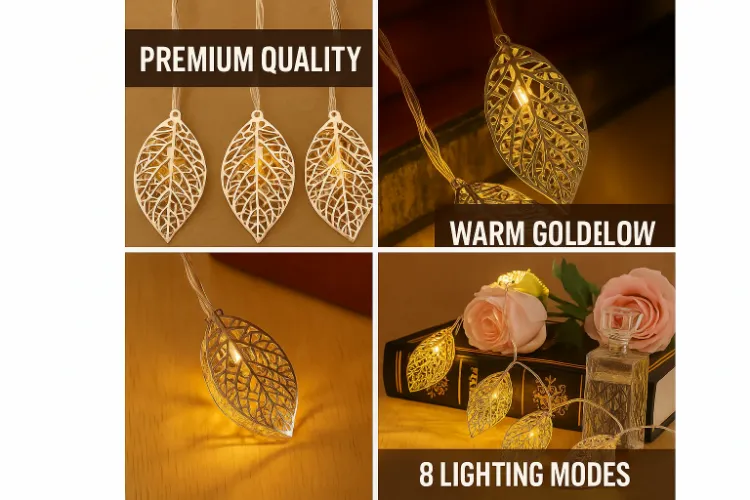 Picture of 3M 20 LED Geometric Metal Fairy String Lights Rose Gold Leaf Design USB Powered Indoor Home Bedroom Party Wedding Decoration Lighting