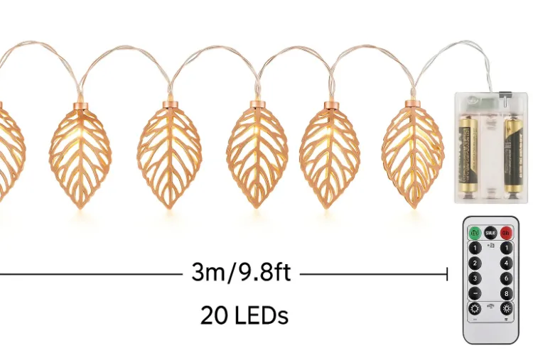 Picture of 3M 20 LED Geometric Metal Fairy String Lights Rose Gold Leaf Design USB Powered Indoor Home Bedroom Party Wedding Decoration Lighting