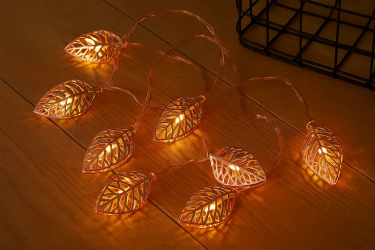 Picture of 3M 20 LED Geometric Metal Fairy String Lights Rose Gold Leaf Design USB Powered Indoor Home Bedroom Party Wedding Decoration Lighting