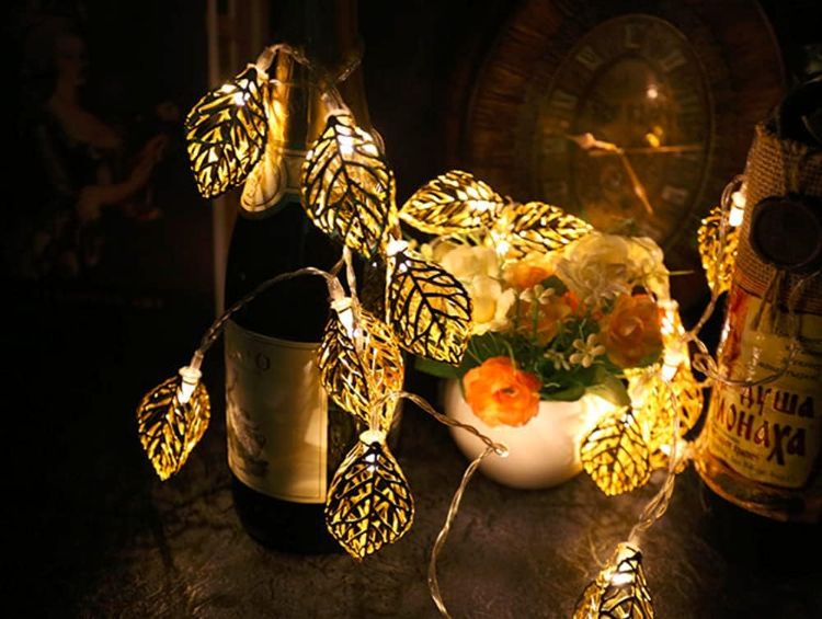 Picture of 3M 20 LED Geometric Metal Fairy String Lights Rose Gold Leaf Design USB Powered Indoor Home Bedroom Party Wedding Decoration Lighting