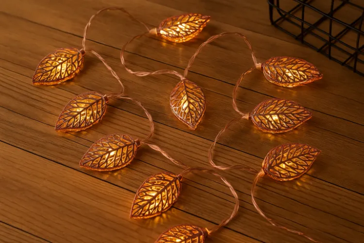 Picture of 3M 20 LED Geometric Metal Fairy String Lights Rose Gold Leaf Design USB Powered Indoor Home Bedroom Party Wedding Decoration Lighting