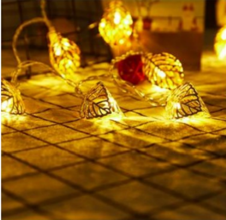 Picture of 3M 20 LED Geometric Metal Fairy String Lights Rose Gold Leaf Design USB Powered Indoor Home Bedroom Party Wedding Decoration Lighting
