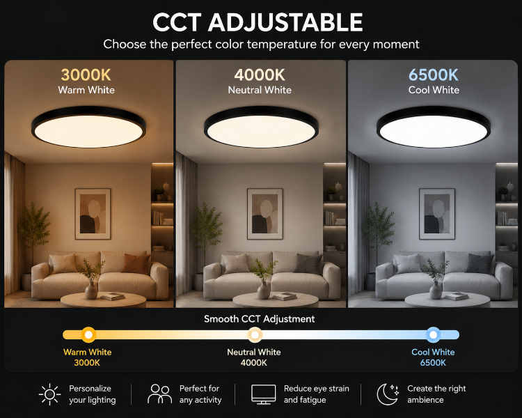 Picture of 48W LED Black  Ceiling Light 60CM Dimmable CCT Switch Control