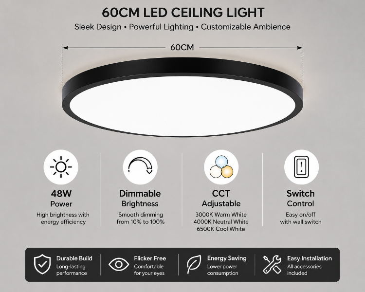 Picture of 48W LED Black  Ceiling Light 60CM Dimmable CCT Switch Control