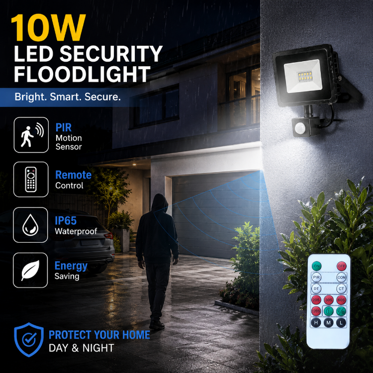 Picture of 30W Security Lights Outdoor Motion Sensor, PIR Flood Light with Remote Control, IP66 Waterproof Cool White, 6500K, 3000LM, Outdoor Lights Mains Powered for Garden Corridor Entrance Backyard