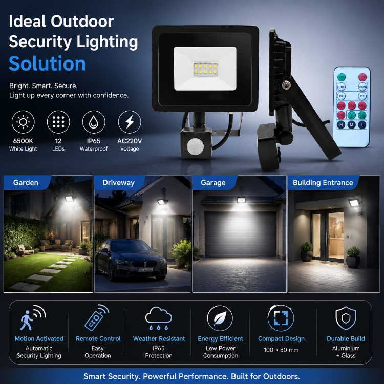 Picture of 30W Security Lights Outdoor Motion Sensor, PIR Flood Light with Remote Control, IP66 Waterproof Cool White, 6500K, 3000LM, Outdoor Lights Mains Powered for Garden Corridor Entrance Backyard