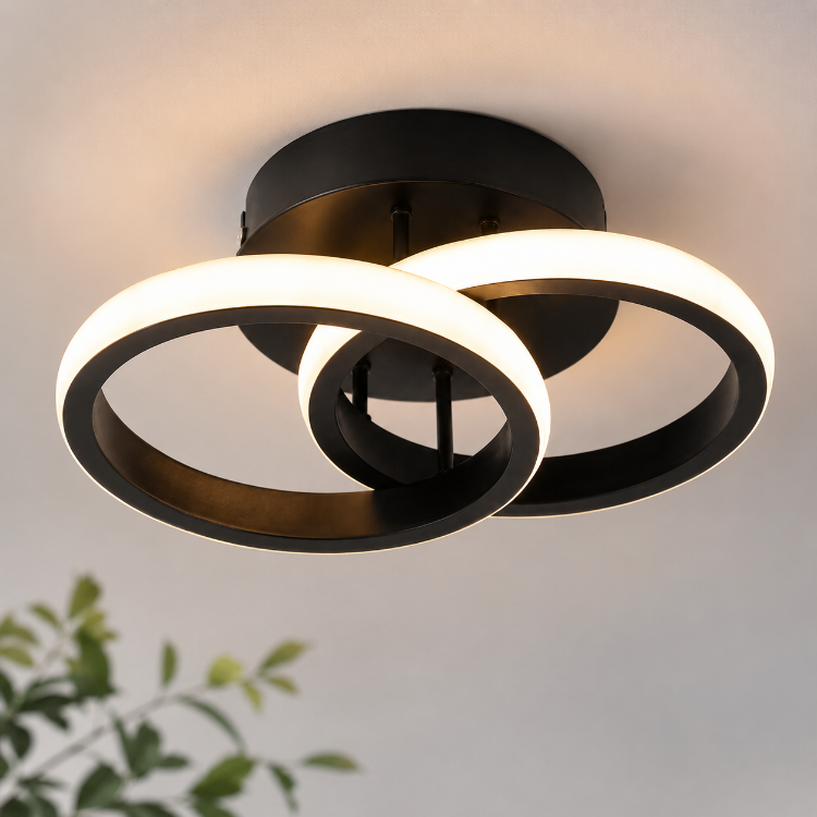 Picture of LED Ceiling Light Modern Ceiling Lamp Black Rings Simple Ceiling Light Fixture LED for Corridor Kitchen Stairs Hallway Study Room Bedroom Living Room - Black 20W (Warm White Light 3000K).