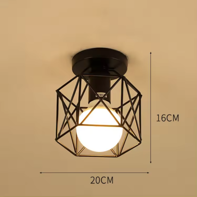 Picture of Vintage Black Semi-Flush Mount Hallway Ceiling Light E27 Iron Lamp