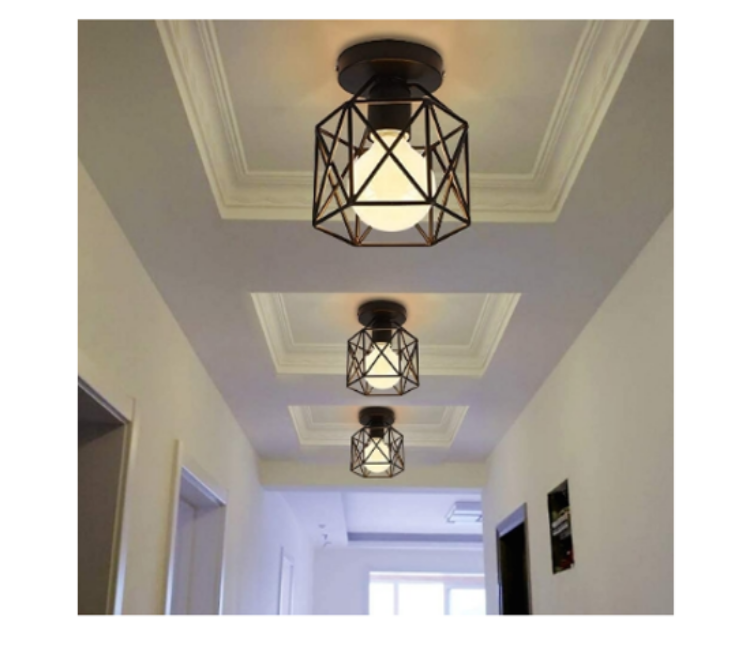 Picture of Vintage Black Semi-Flush Mount Hallway Ceiling Light E27 Iron Lamp