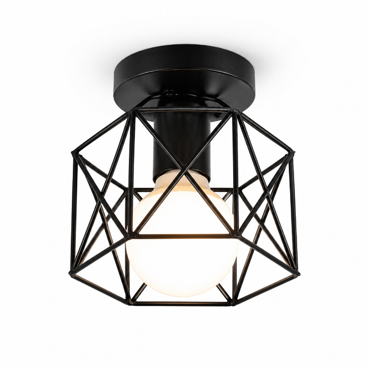 Picture of Vintage Black Semi-Flush Mount Hallway Ceiling Light E27 Iron Lamp