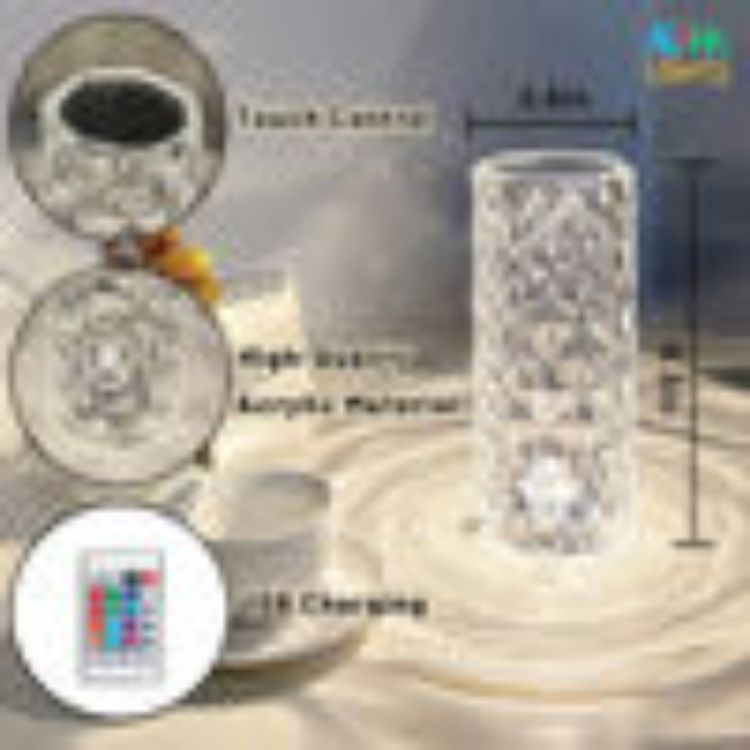 Picture of Crystal Diamond Rose Table Lamp, RGB LED Night Light with Touch and Remote Control, Bedside Lamps Nightstand Lamps, Dimmable, USB Rechargeable, Romantic Lighting Decoration for Bedroom, Office, Dating