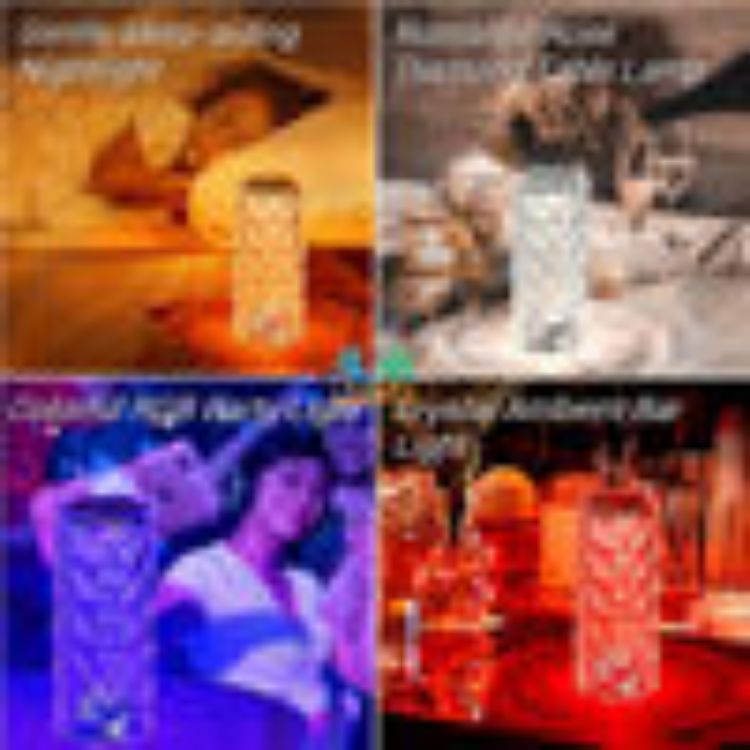 Picture of Crystal Diamond Rose Table Lamp, RGB LED Night Light with Touch and Remote Control, Bedside Lamps Nightstand Lamps, Dimmable, USB Rechargeable, Romantic Lighting Decoration for Bedroom, Office, Dating