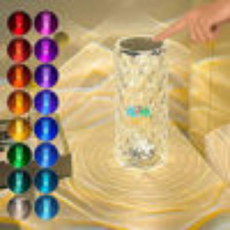 Picture of Crystal Diamond Rose Table Lamp, RGB LED Night Light with Touch and Remote Control, Bedside Lamps Nightstand Lamps, Dimmable, USB Rechargeable, Romantic Lighting Decoration for Bedroom, Office, Dating