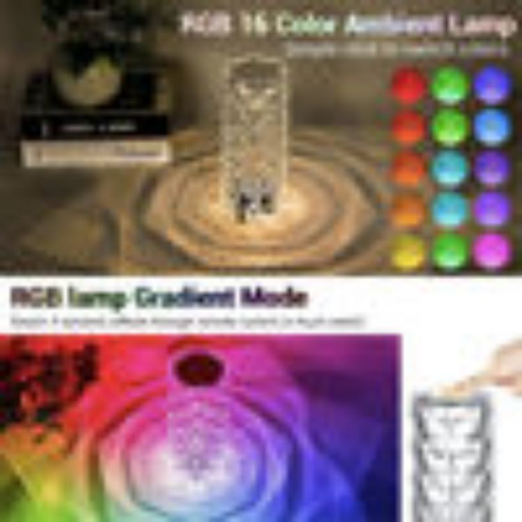 Picture of Crystal Diamond Rose Table Lamp, RGB LED Night Light with Touch and Remote Control, Bedside Lamps Nightstand Lamps, Dimmable, USB Rechargeable, Romantic Lighting Decoration for Bedroom, Office, Dating