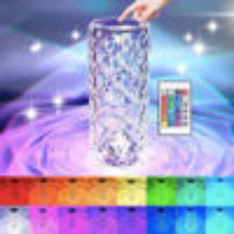 Picture of Crystal Diamond Rose Table Lamp, RGB LED Night Light with Touch and Remote Control, Bedside Lamps Nightstand Lamps, Dimmable, USB Rechargeable, Romantic Lighting Decoration for Bedroom, Office, Dating
