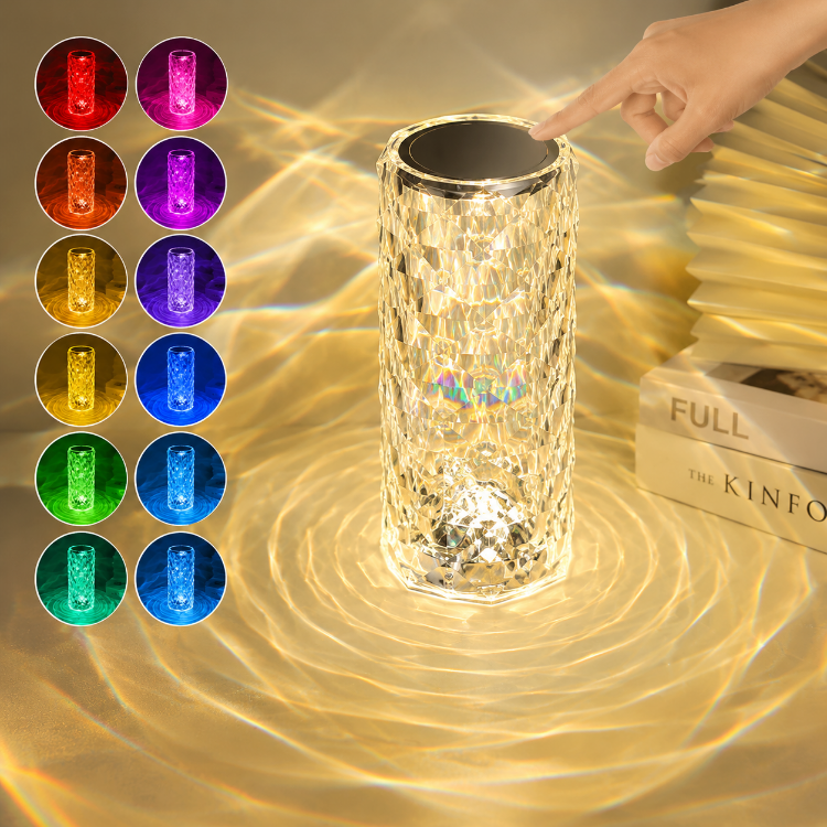 Picture of Crystal Diamond Rose Table Lamp, RGB LED Night Light with Touch and Remote Control, Bedside Lamps Nightstand Lamps, Dimmable, USB Rechargeable, Romantic Lighting Decoration for Bedroom, Office, Dating
