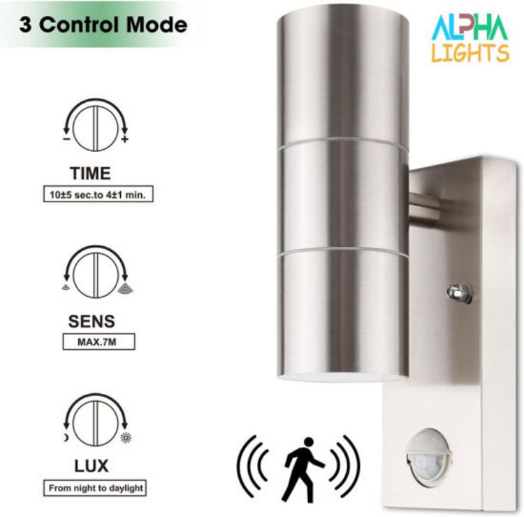 Picture of PIR Motion  Sensor Stainless Steel Up/Down Outdoor Security Wall Light – IP44 Rated
