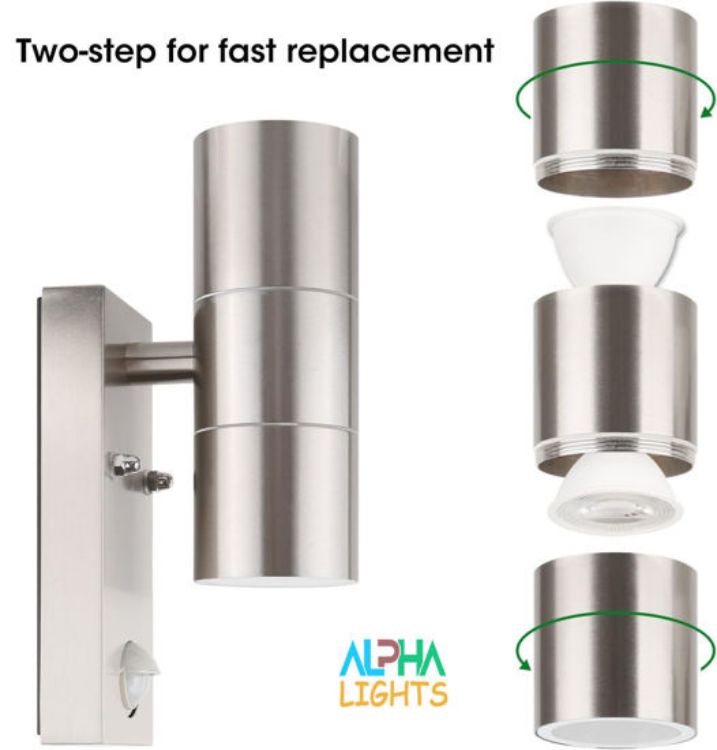 Picture of PIR Motion  Sensor Stainless Steel Up/Down Outdoor Security Wall Light – IP44 Rated