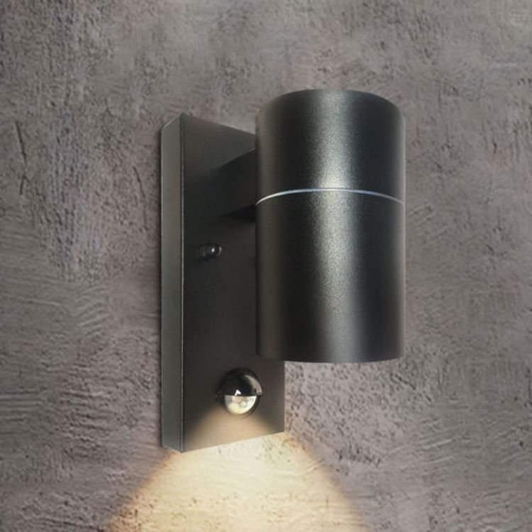 Picture of PIR Motion Sensor GU10 Down Outdoor Wall Light IP44 Stainless Steel Security Light – Silver & Black – With Bulb or Without Bulb