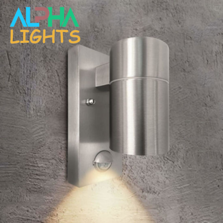 Picture of PIR Motion Sensor GU10 Down Outdoor Wall Light IP44 Stainless Steel Security Light – Silver & Black – With Bulb or Without Bulb