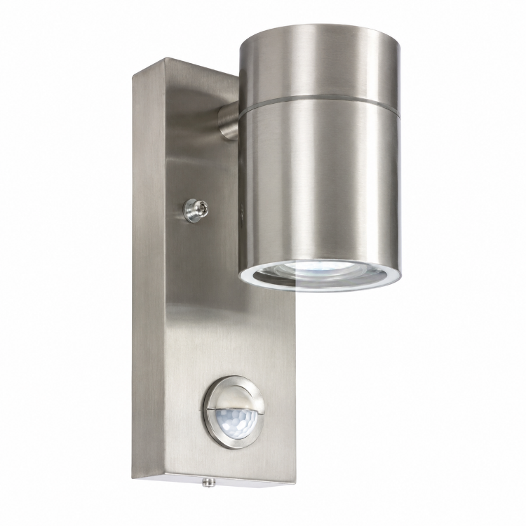 Picture of PIR Motion Sensor GU10 Down Outdoor Wall Light IP44 Stainless Steel Security Light – Silver & Black – With Bulb or Without Bulb