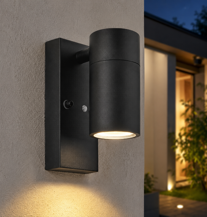 Picture of Outdoor Only Down LED Wall Light with Automatic Dusk to Dawn Light Sensor Stainless Steel and Tempered Glass IP44 Waterproof Exterior Wall Lamp for Garden Porch Patio Balcony Garage Front Door Entrance Corridor