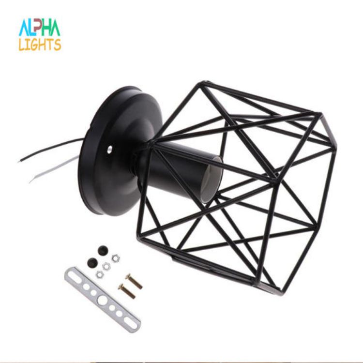 Picture of Vintage Black Semi-Flush Ceiling Light E27 Industrial Metal Ceiling Lamp for Hallway, Kitchen, Bedroom & Living Room